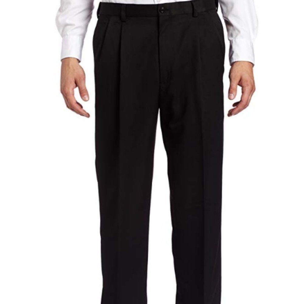Haggar Mens Hidden ExpandWaist Pleated 34x32 Black